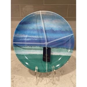 Set 4 Melamine 11” Dinner Plates Green Blue Ocean To Sky Watercolor Rachel Roy